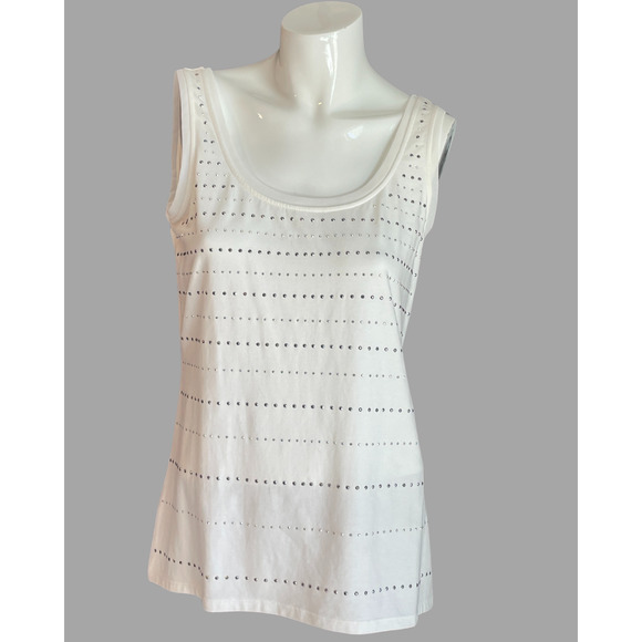 Lot of 2 Sz M White Knit Tank Tops WHBM Embellished Loft Lace Good for Layering - Picture 9 of 16